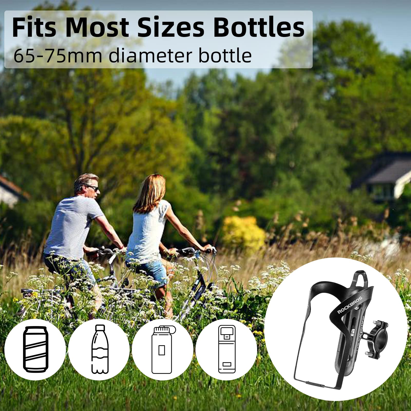 ROCKBROS 2-in-1 Bike Cup Holder Adjustable Bottle Cage for Handlebars & Seat Post - ROCKBROS