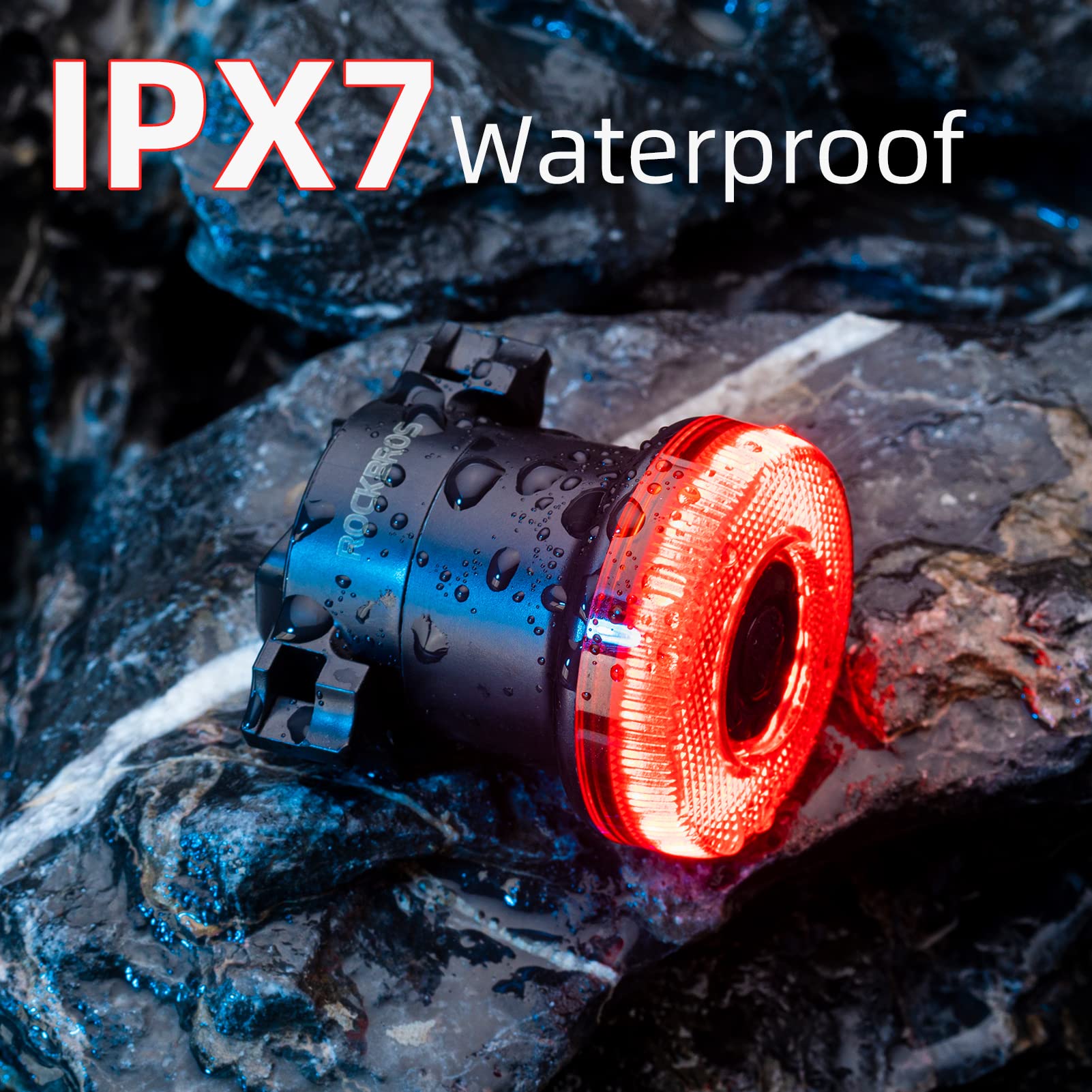 ROCKBROS Smart Bike Tail Light With Brake Sensing - IPX7 Waterproof, Rechargeable, Auto On/Off Cycling Light