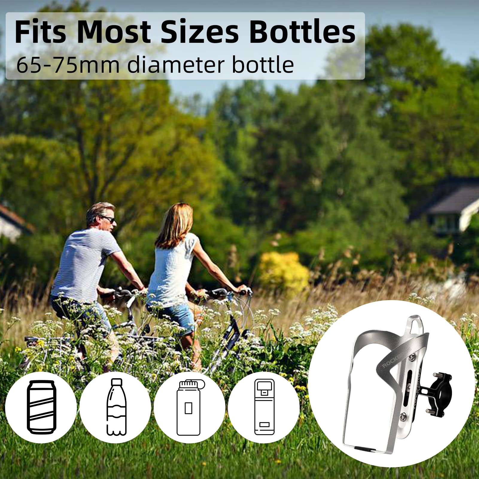 ROCKBROS 2-in-1 Bike Cup Holder Adjustable Bottle Cage for Handlebars & Seat Post - ROCKBROS