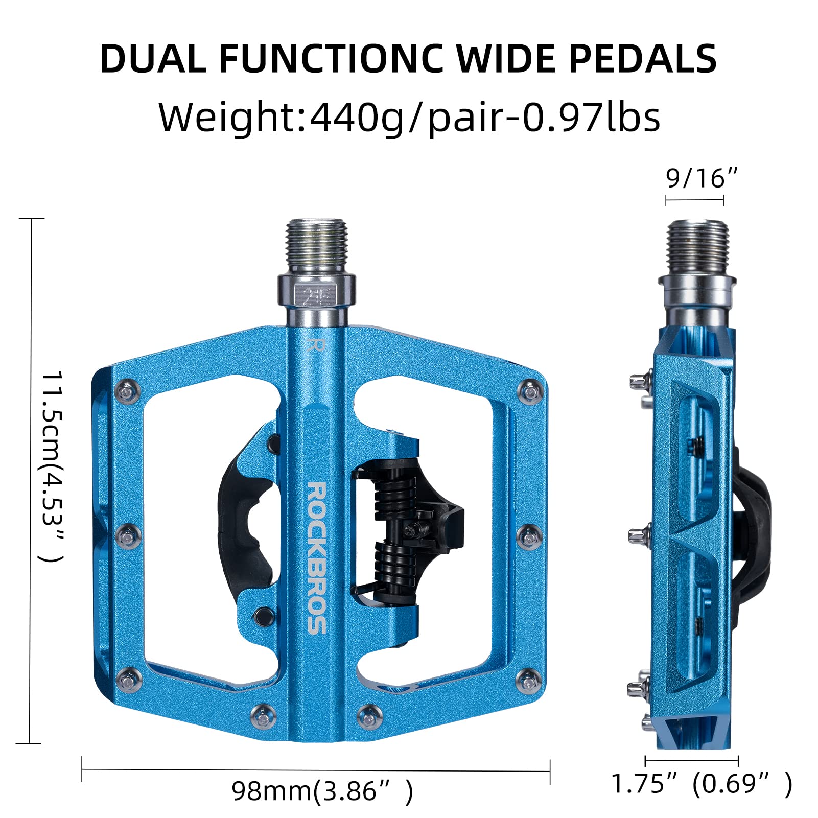 ROCKBROS MTB Aluminum Bike Pedals Compatible with SPD - ROCKBROS