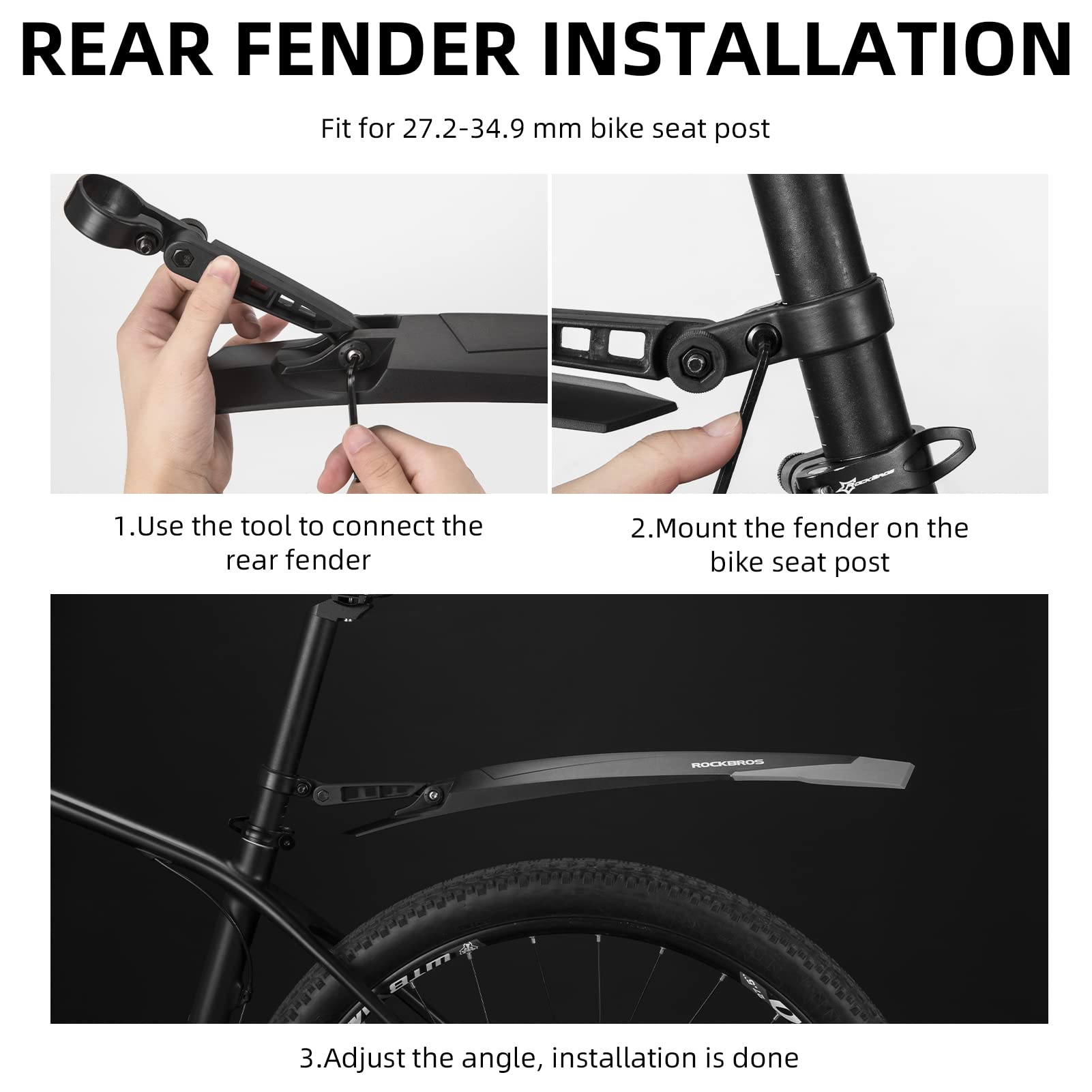 ROCKBROS Bike Adjustable MTB Mudguard Front/Rear Cycling Fender Bike Guards - ROCKBROS