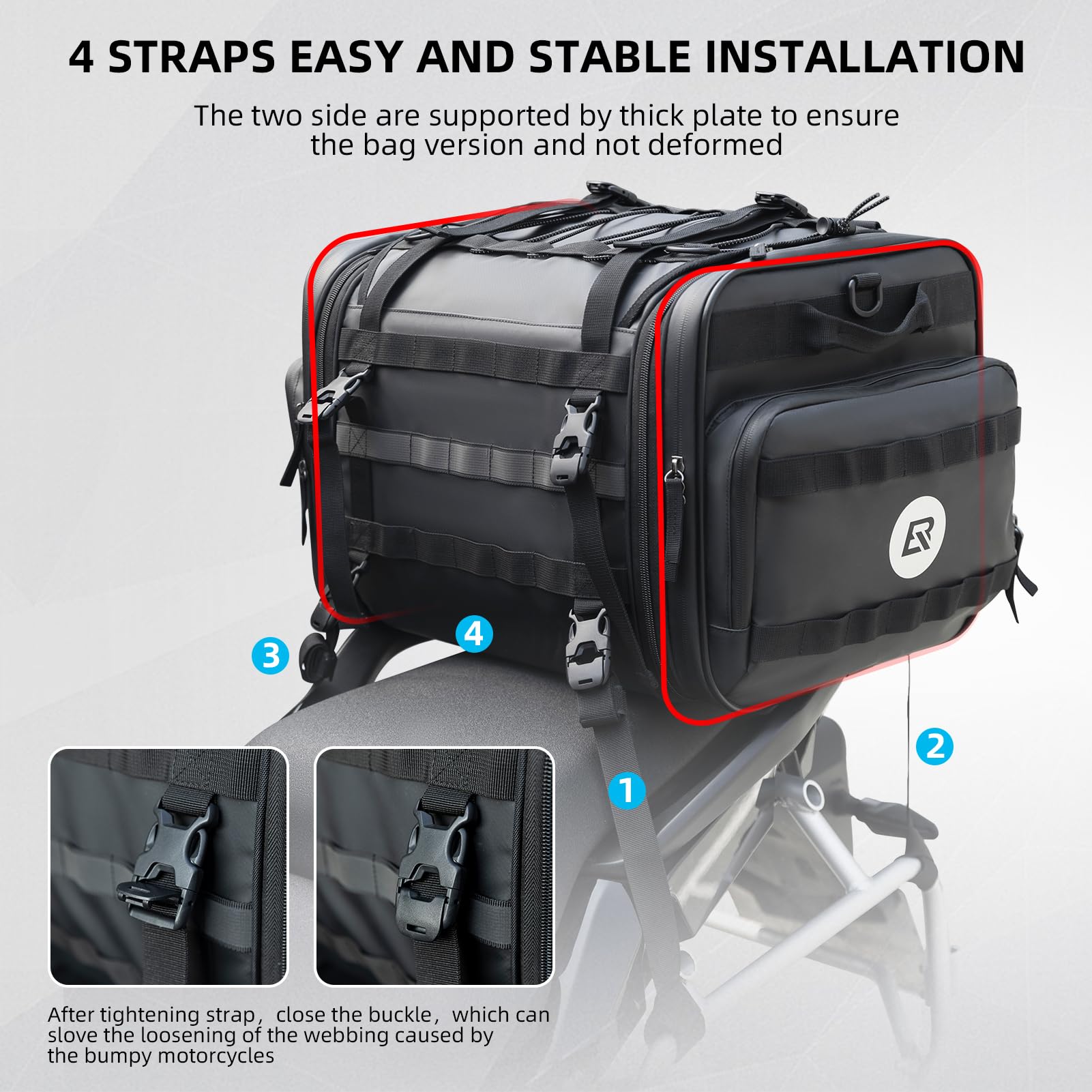ROCKBROS 50L Expandable Motorcycle Tail Bag with Waterproof Rain Cover