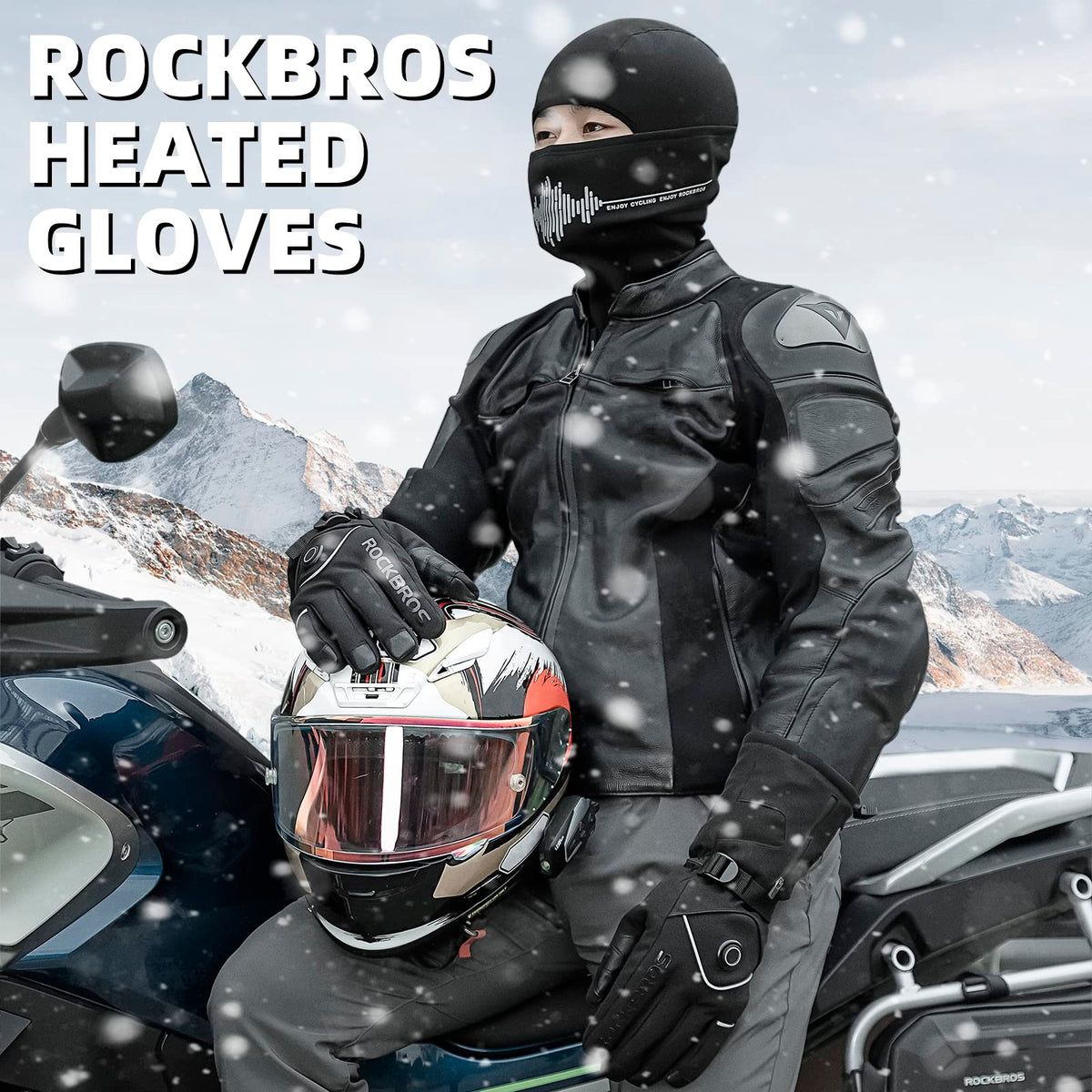 heated gloves for bicycle riding ROCKBROS Heated Gloves, Rechargeable Winter Touchscreen Gloves for Cycling, Skiing, Motorcycling, L