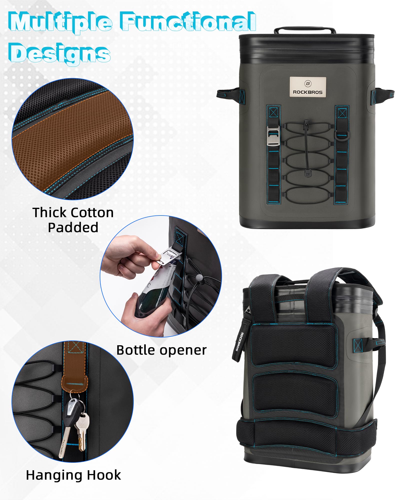 ROCKBROS Backpack Cooler 36 Can Insulated Portable Cooler Waterproof Soft Cooler - ROCKBROS