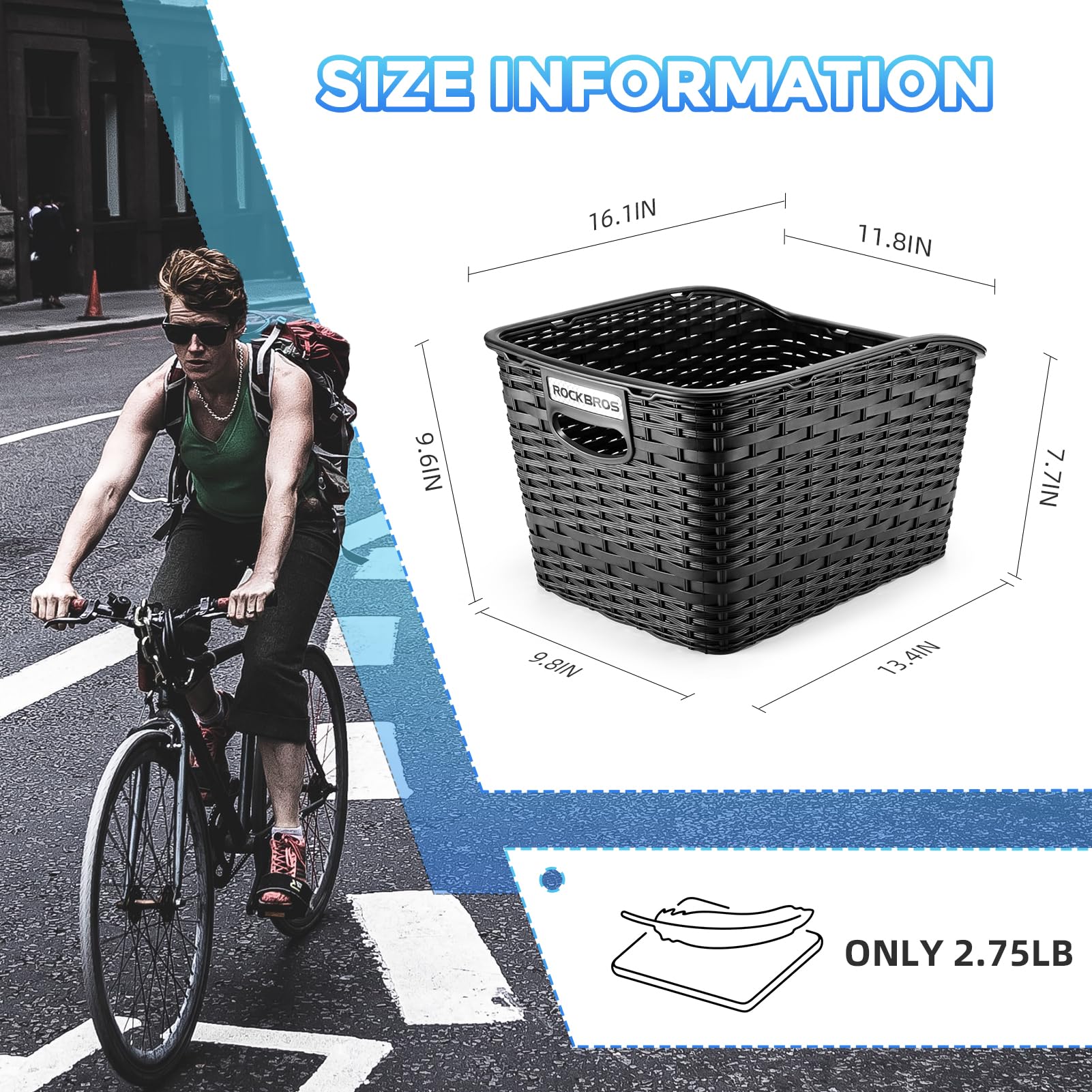 ROCKBROS Bike Basket Rear Durable 30L Lightweight Cargo Basket Easy to Install