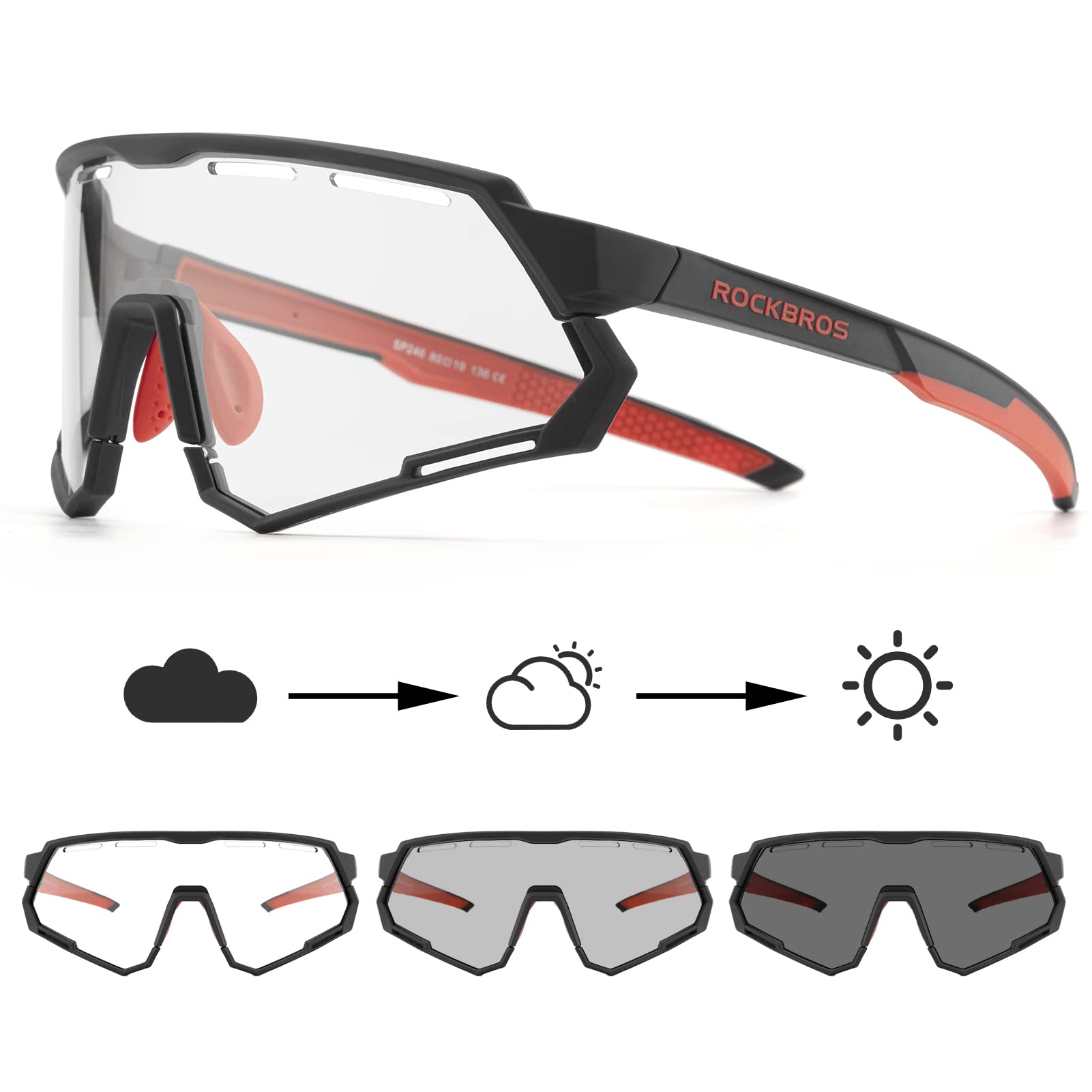 ROCKBROS Cycling Glasses Polarized Photochromic Goggles 2 Lens - ROCKBROS