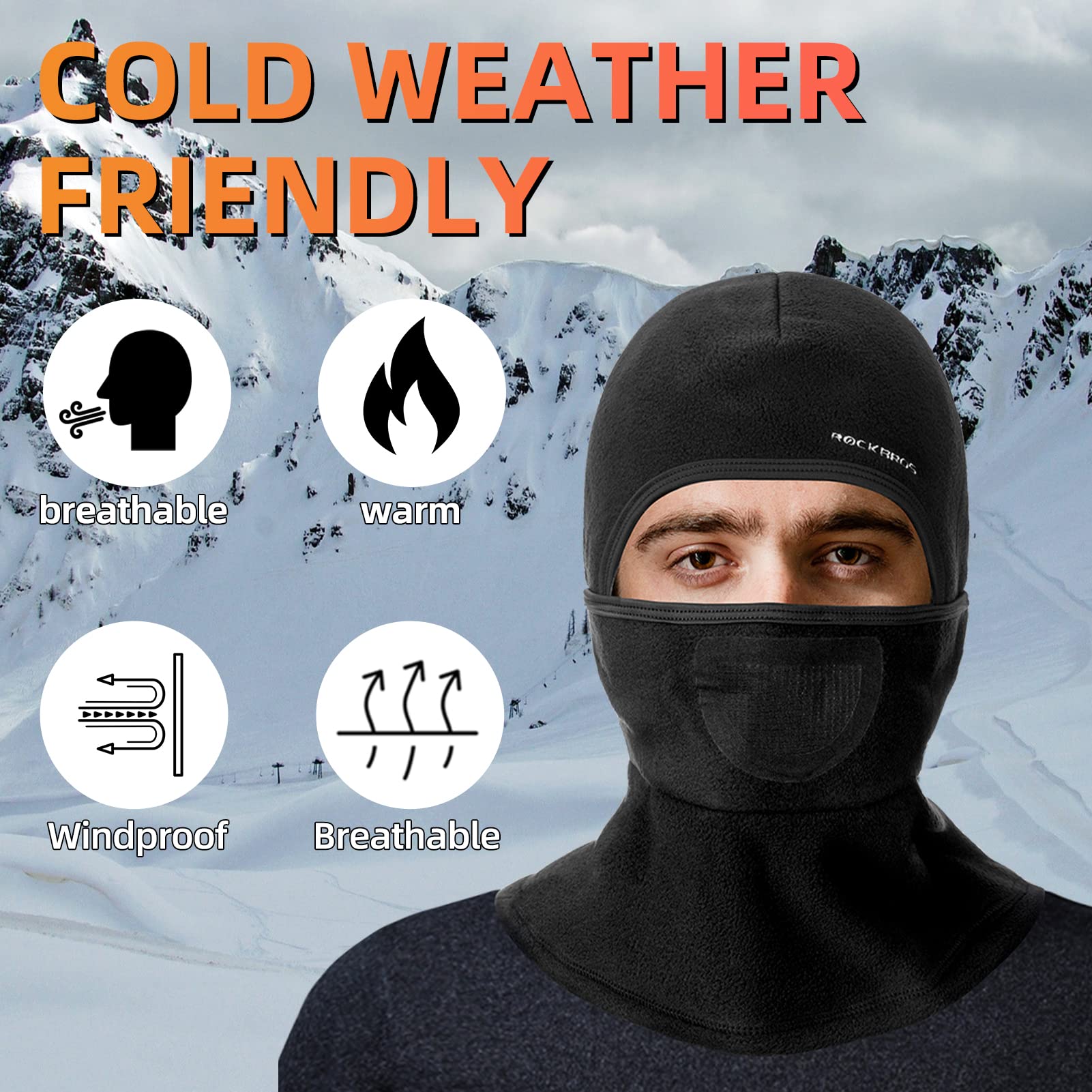 ROCKBROS Ski Mask Balaclava Winter Mask  Cold Weather Thermal Masks Cycling - ROCKBROS