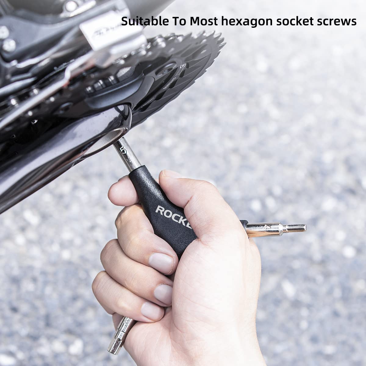 ROCKBROS 3-in-1 Allen Hex Wrench Set, 4/5/6mm Sizes, Black Silver, Steel and PVC