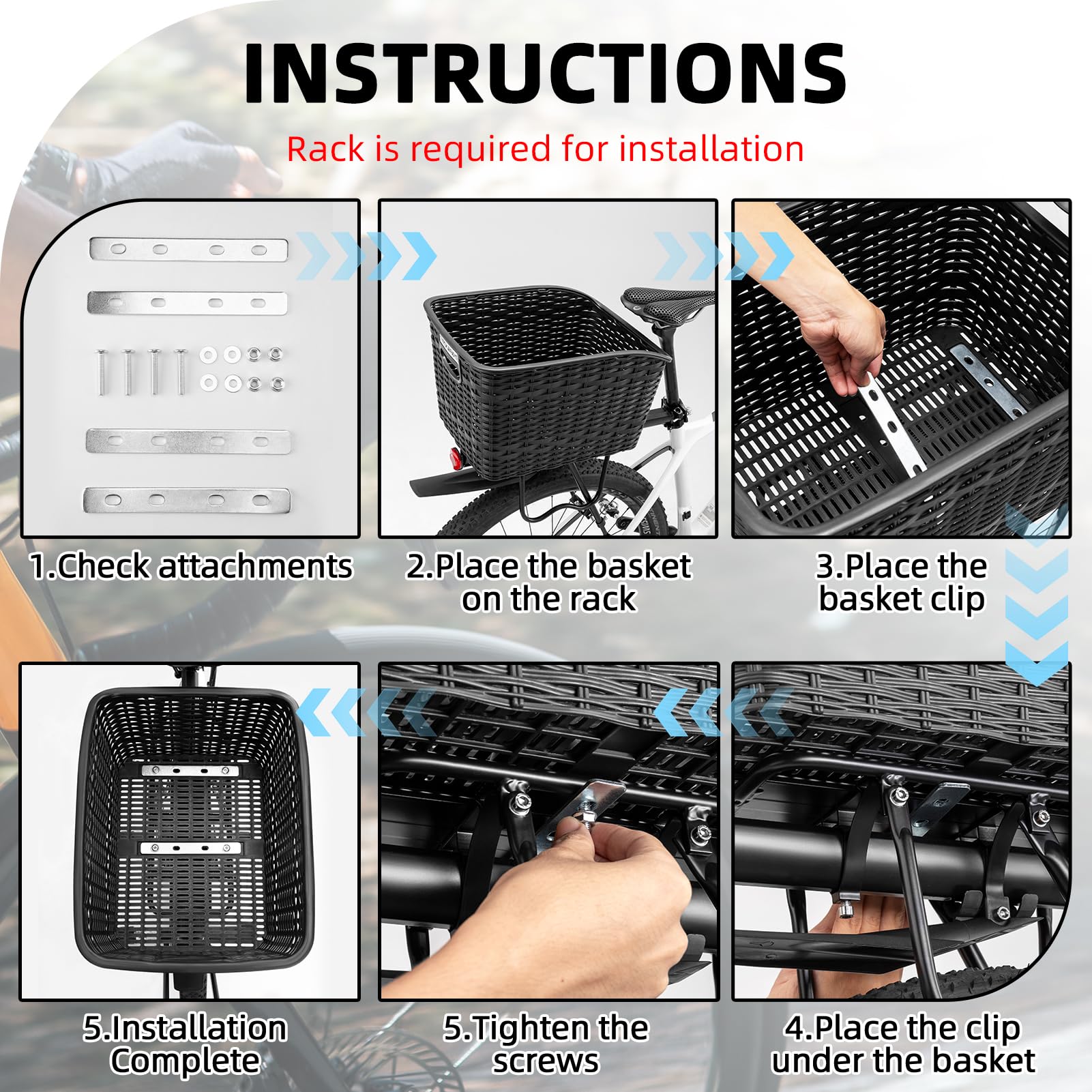 ROCKBROS Bike Basket Rear Durable 30L Lightweight Cargo Basket Easy to Install