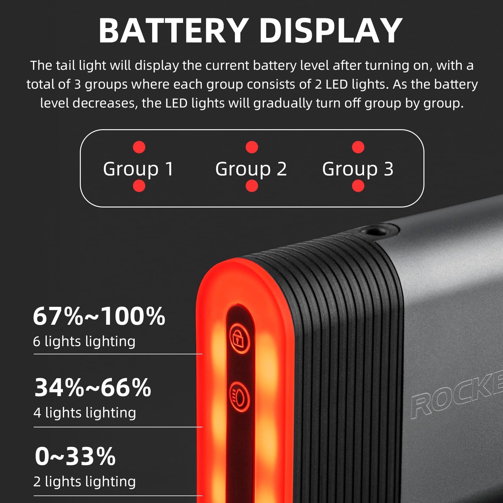ROCKBROS Smart Bluetooth Lock Light Brake Sensing 5 Modes Diurnal Light - ROCKBROS