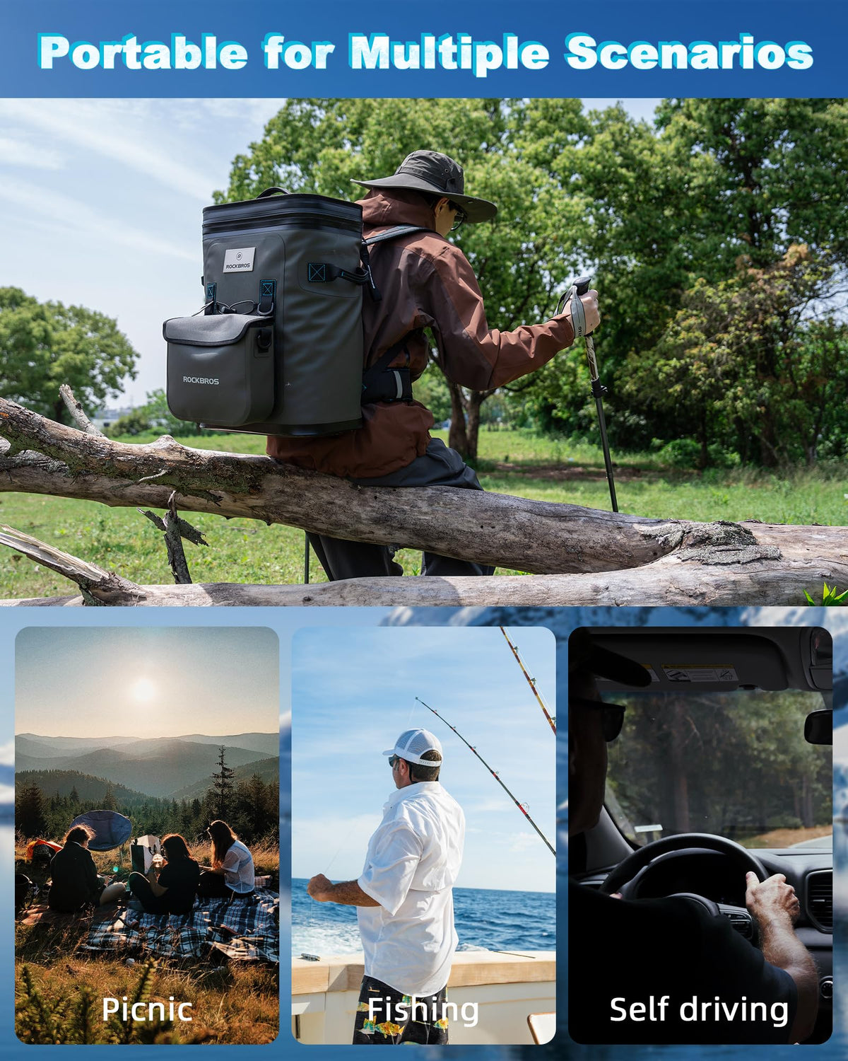 backpack cooler for hiking ROCKBROS 36 Can Insulated Portable Cooler Waterproof Soft Cooler Model:WINCHC70-5 Fishing Tackle How To a padded back with length-lgc711hm-711