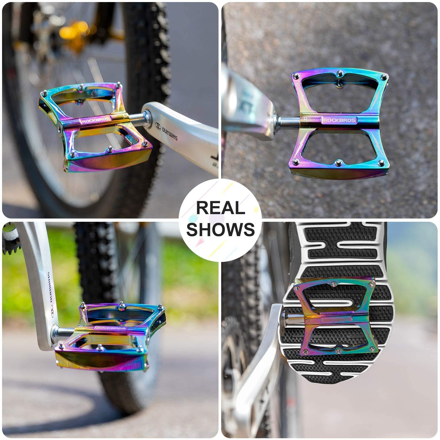 ROCKBROS Colorful MTB Bike Pedals Durable Aluminum Anti-Skid 3 Bearings 9/16" Platform