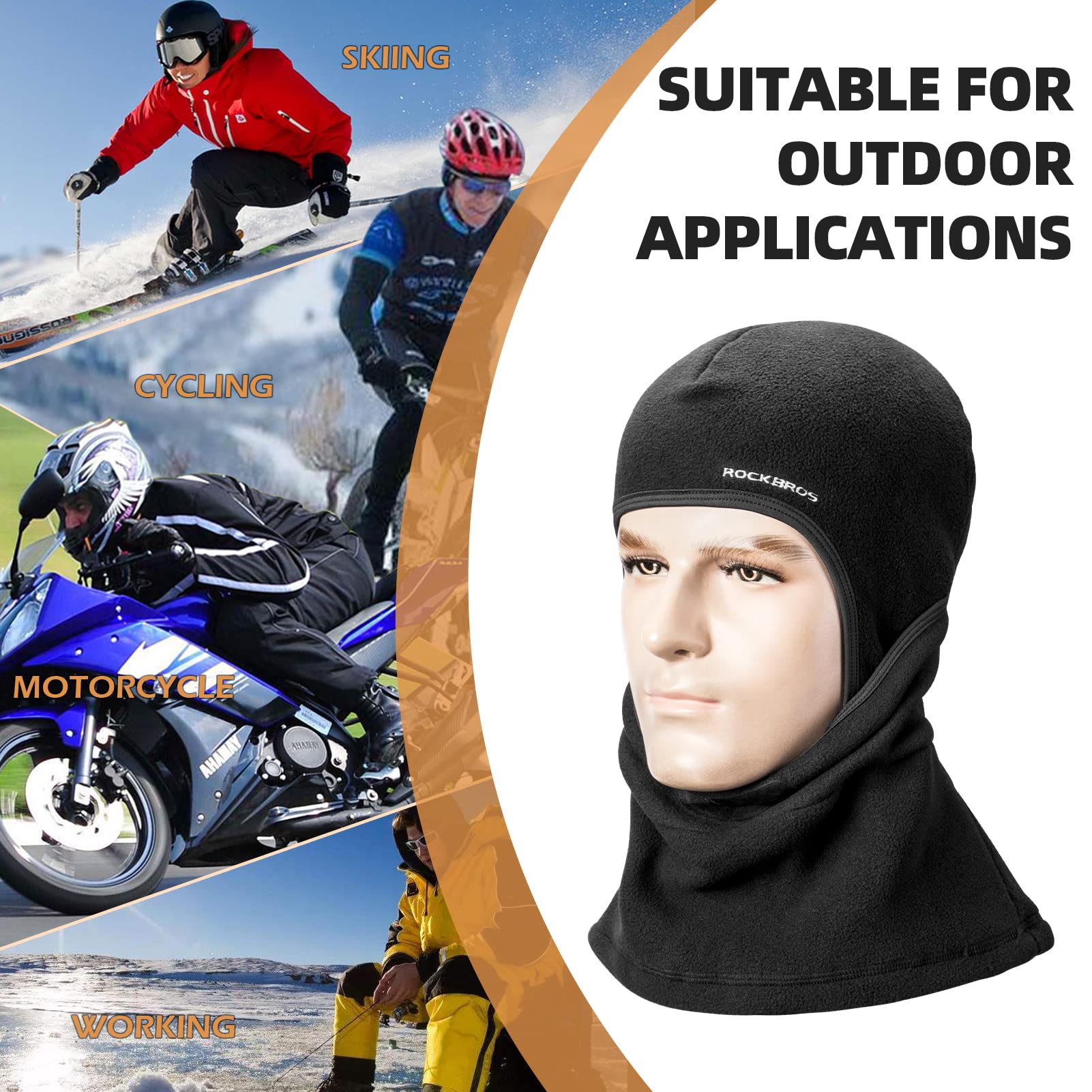 ROCKBROS Ski Mask Balaclava Winter Mask  Cold Weather Thermal Masks Cycling - ROCKBROS