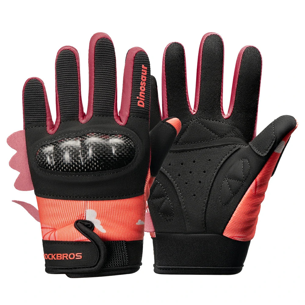 Kids Full Finger Protective Gloves with PVC Shell for Cycling and Sports, Red / S