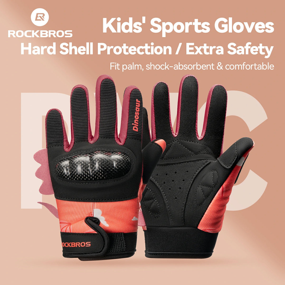 Kids Full Finger Protective Gloves with PVC Shell for Cycling and Sports, Red / S
