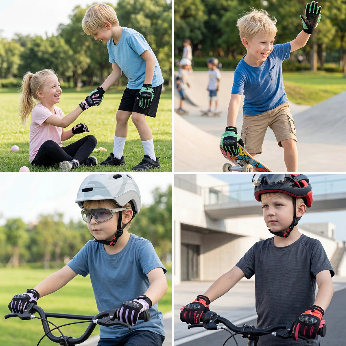 Kids Full Finger Protective Gloves with PVC Shell for Cycling and Sports