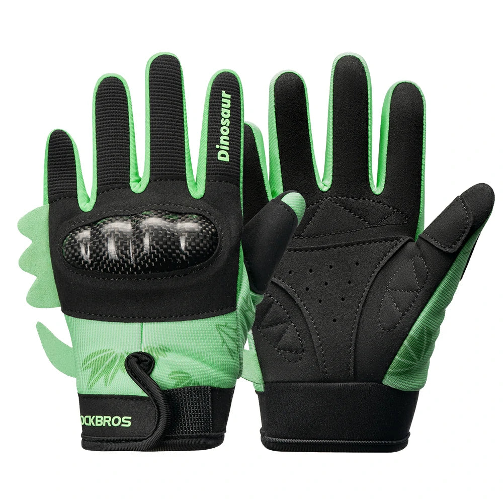 Kids Full Finger Protective Gloves with PVC Shell for Cycling and Sports, Green / S