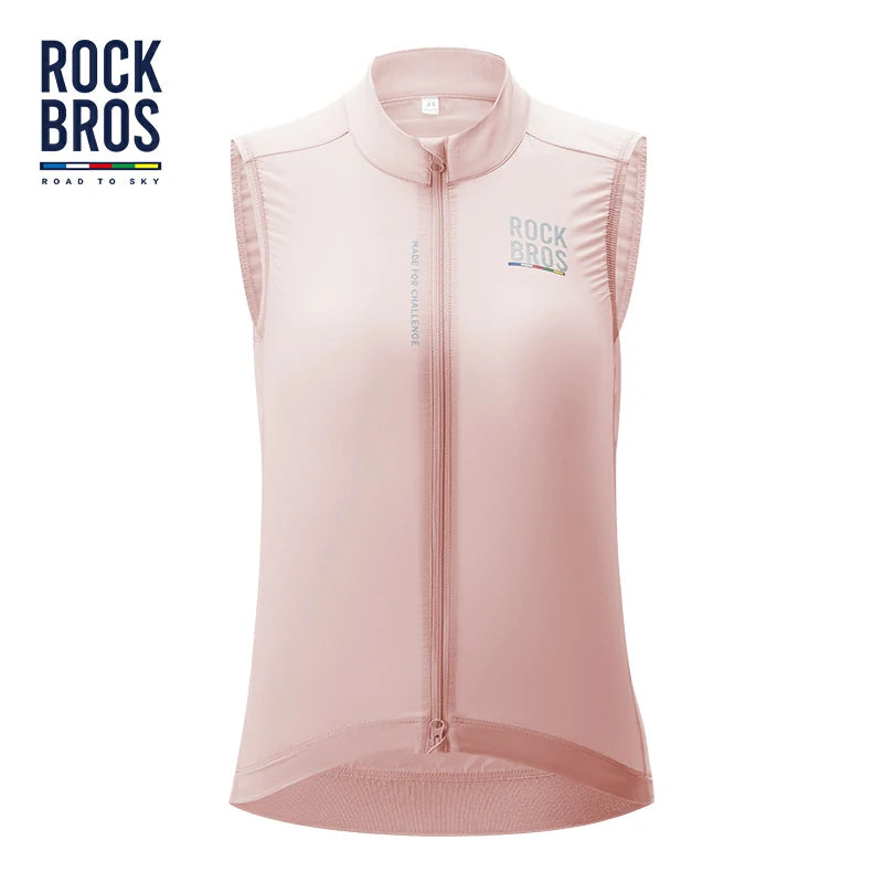 Pink sleeveless jacket with 'Rock Bros' branding on a white background #color_pink