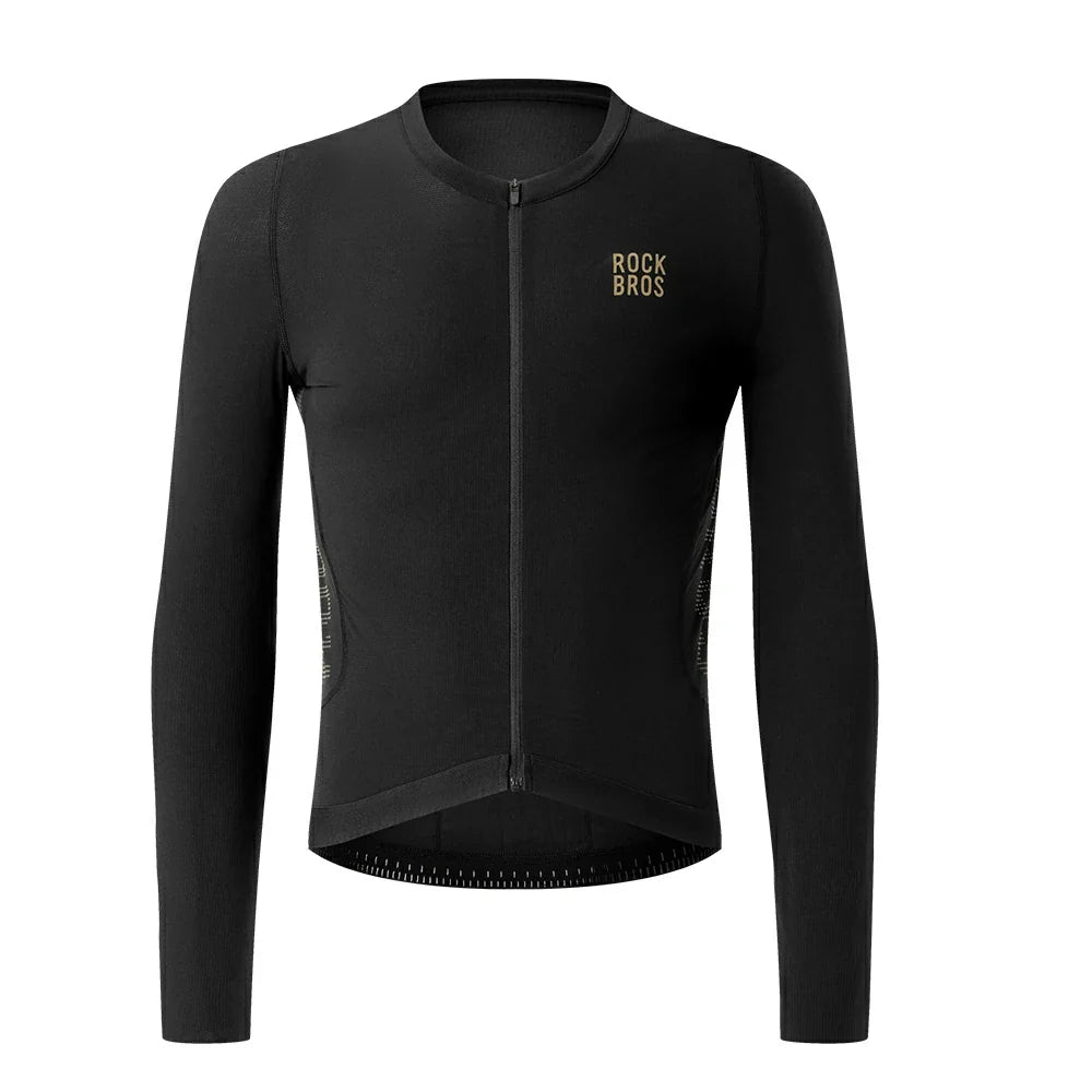 Men's breathable long sleeve bike jersey with rear pockets #Color_Black