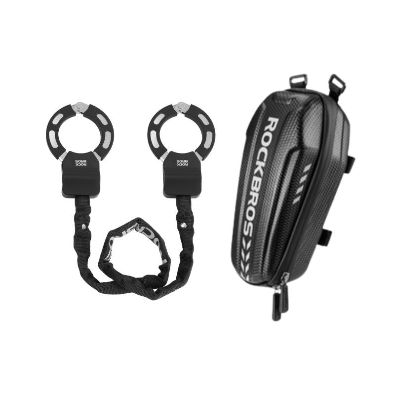 Close-up of A3 chrome-plated chain with cushioned polypropylene cover.#size_Lock+Bag