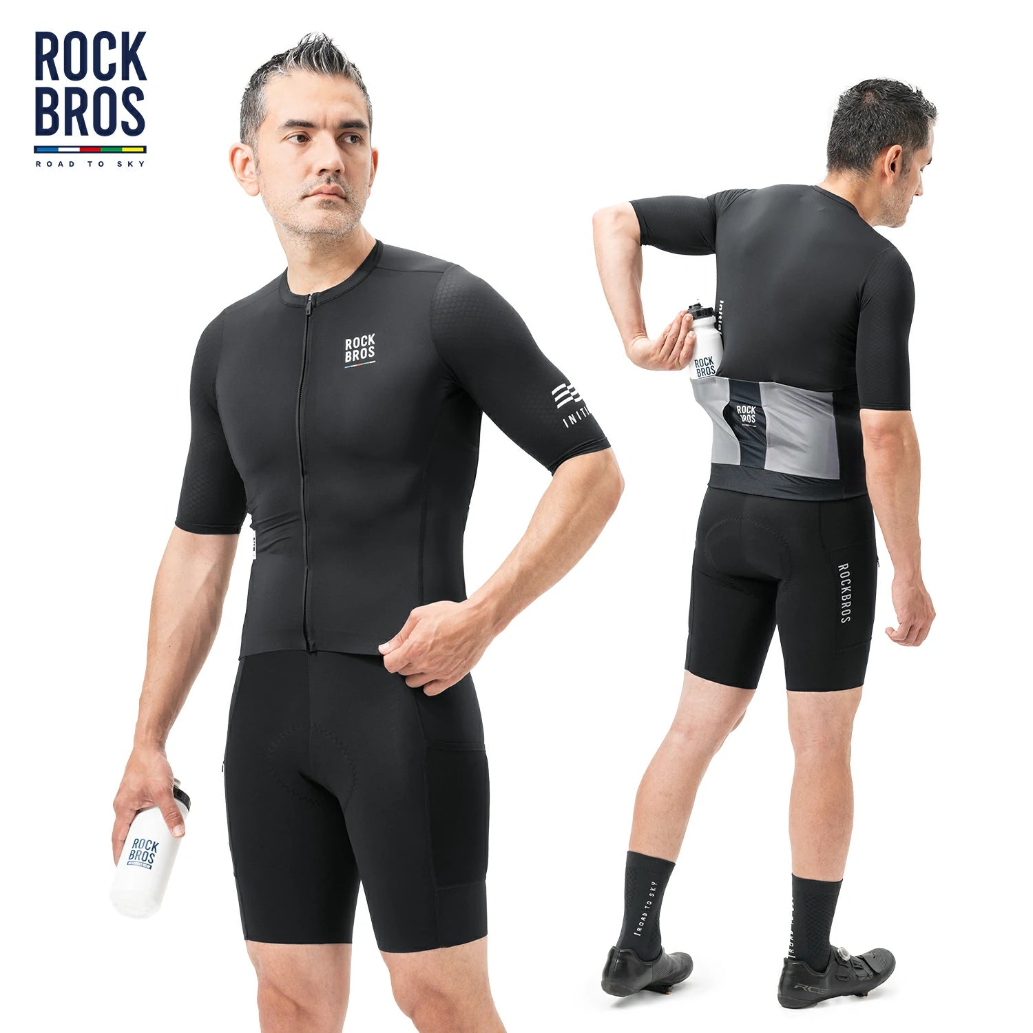 cycling jersey with YKK zipper in black #Color_Black
