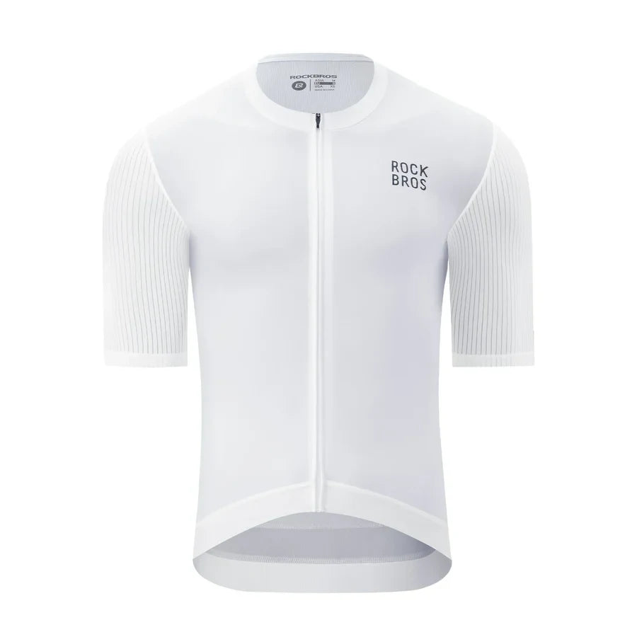 Men's white short sleeve cycling jersey with breathable quick dry fabric #Color_White