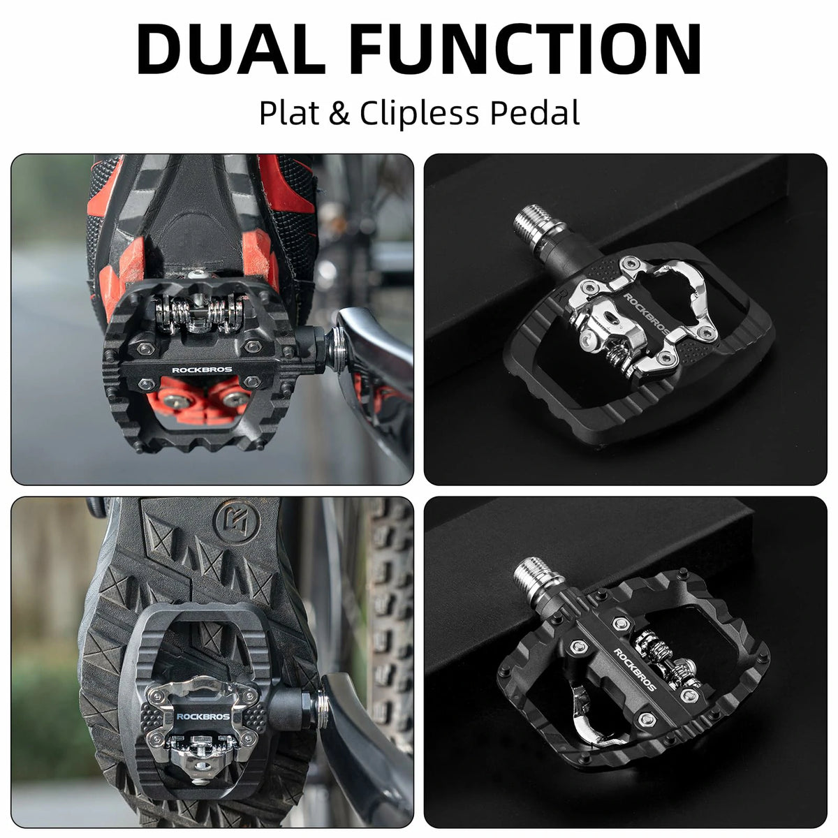 Dual Function MTB Pedals SPD Clipless Flat Platform