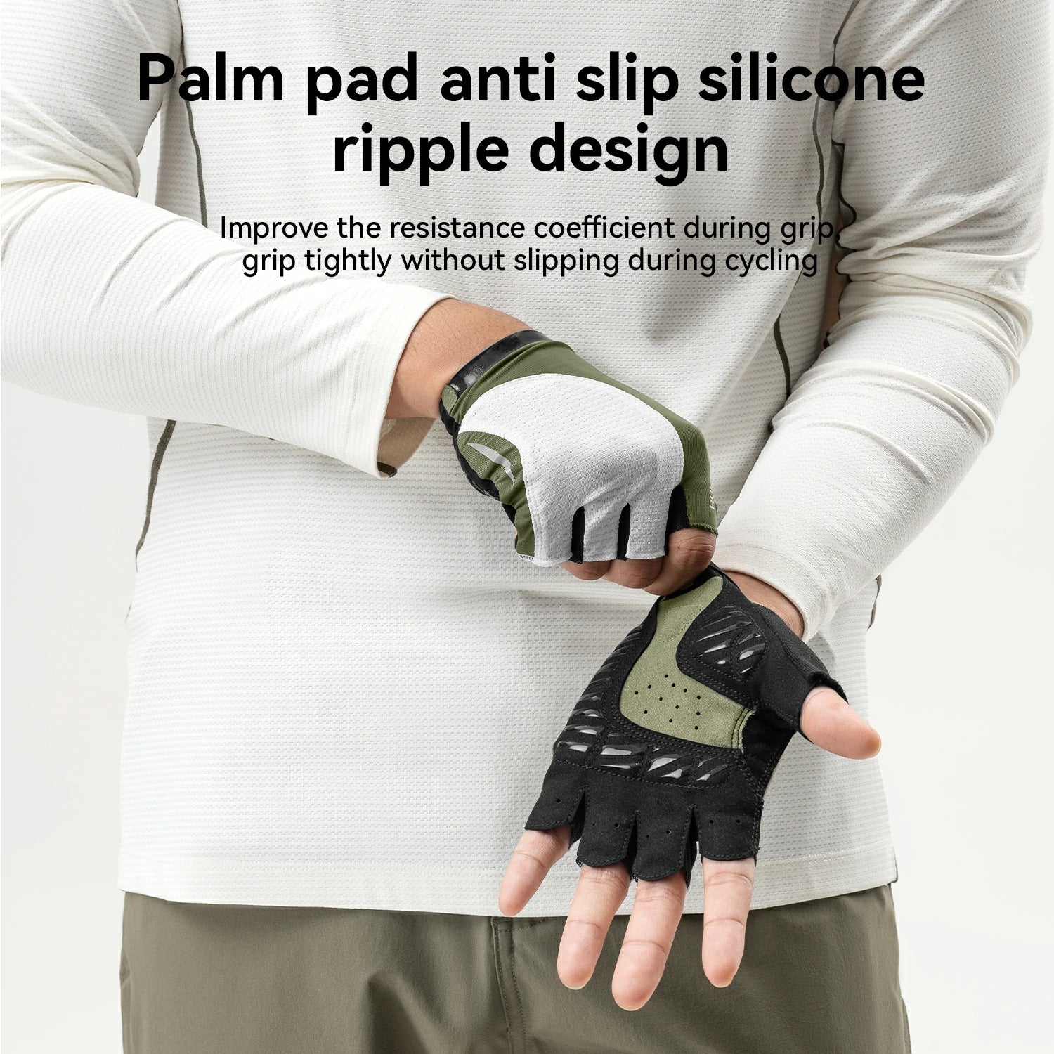 Silicone anti-slip palm on half finger bike gloves