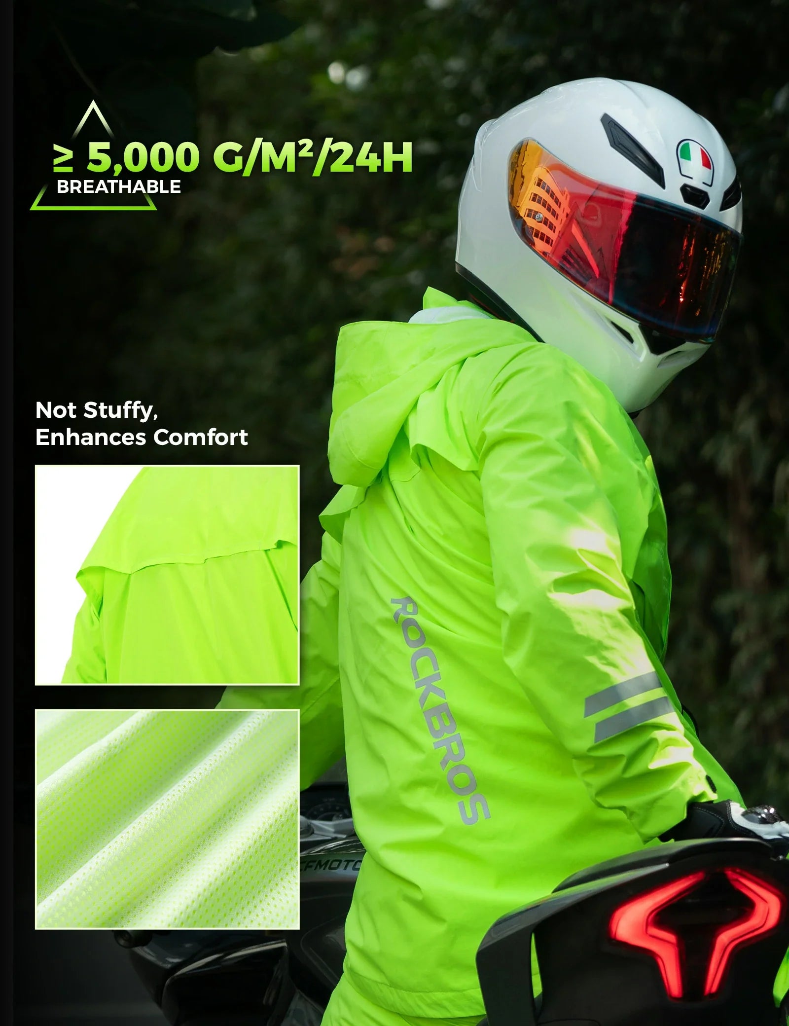 Rockbros waterproof cycling rain suit worn in wet weather conditions