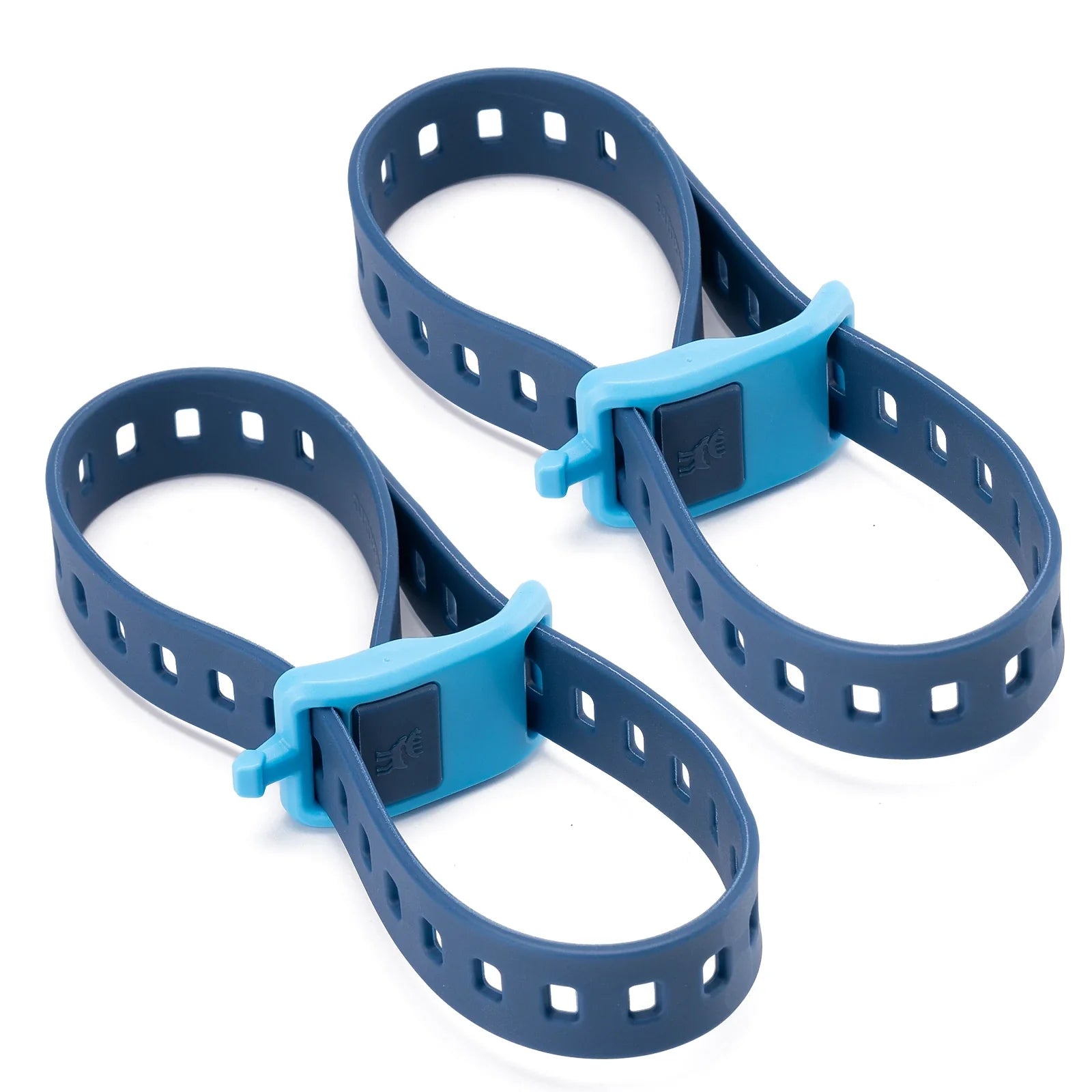 Two blue plastic straps with a buckle on a white background #color_blue