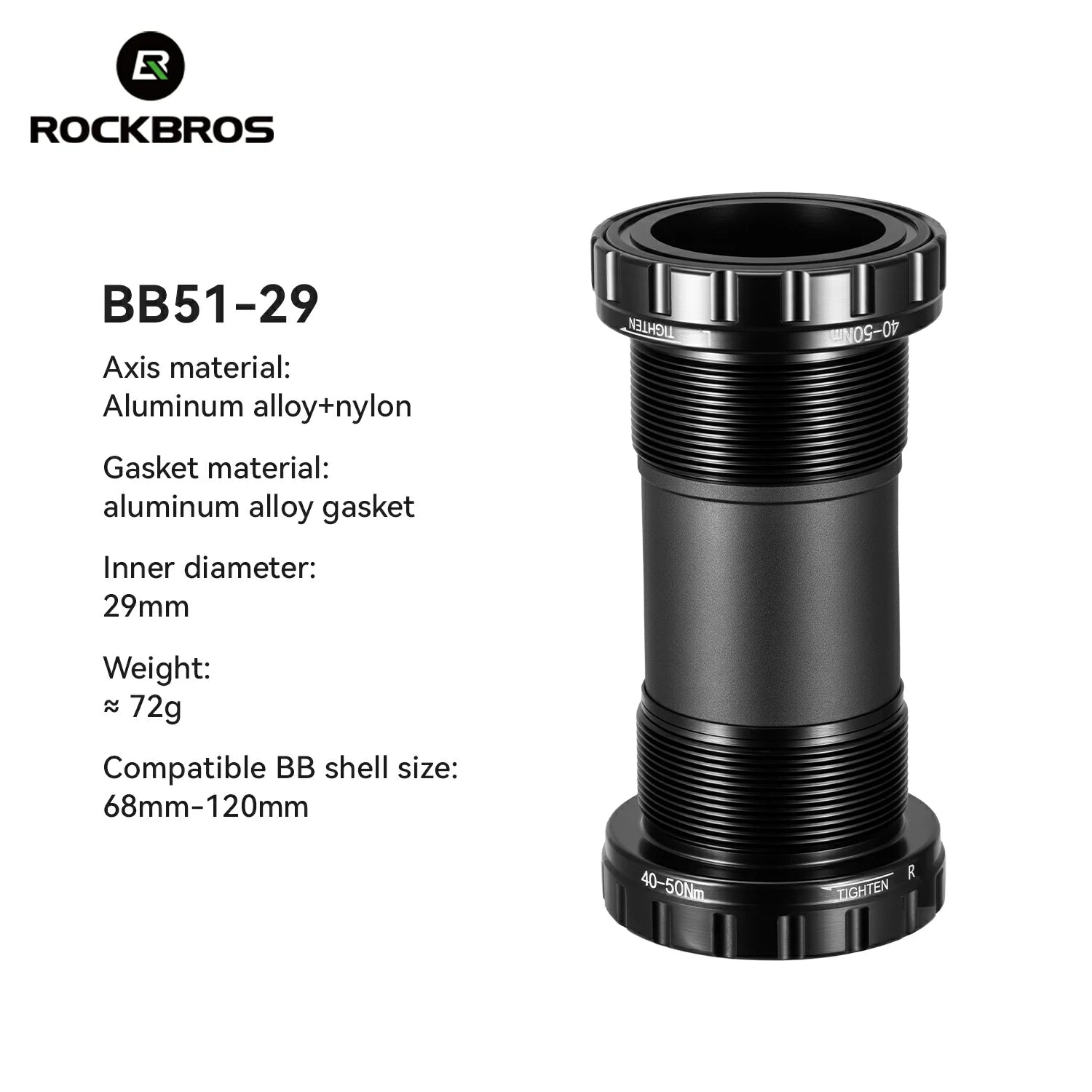 RockBros BB51-29 bicycle bottom bracket with specifications on a white  background #Size_ BB51-29