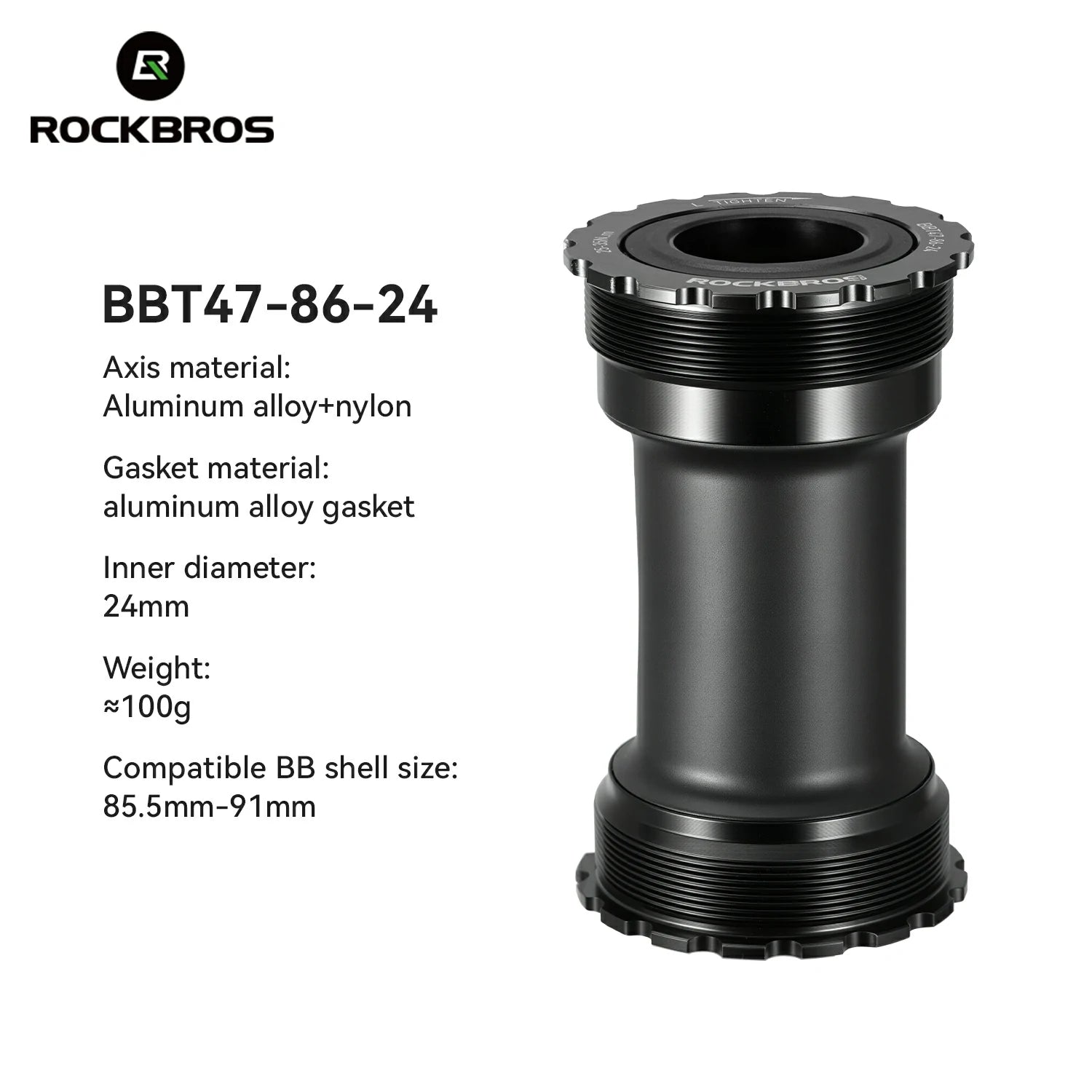 Black bicycle bottom bracket with technical specifications on a white background #Size_BBT47-86-24