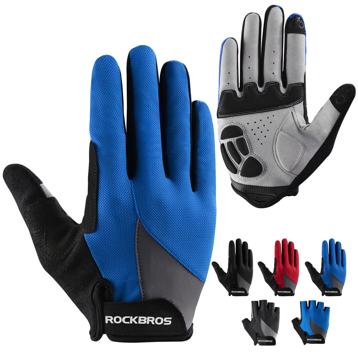 ROCKBROS Cycling Gloves for Men Women Breathable Gel Pad Road Mountain Bike Gloves, Blue / S