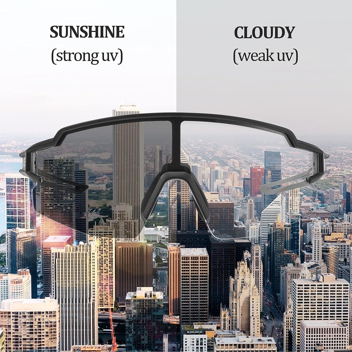rockbros photochromic sunglasses lightweight half frame for men and women#color_black