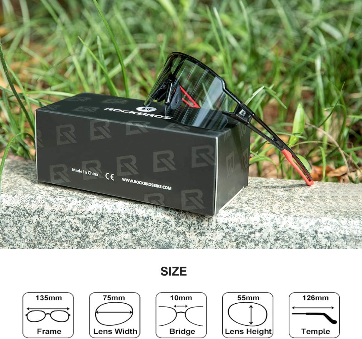 rockbros photochromic sports sunglasses for cyclists#color_black-red