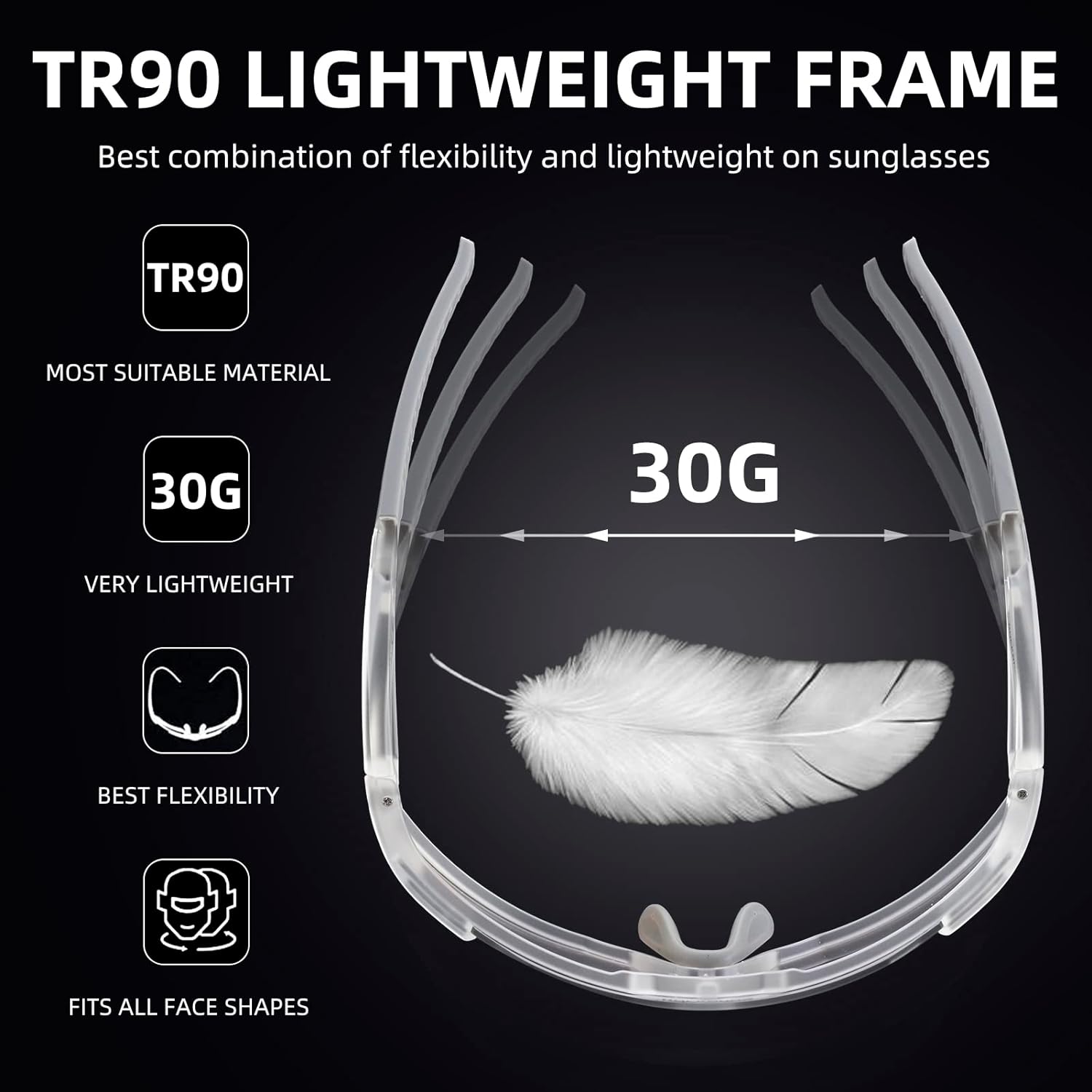 rockbros photochromic sunglasses with tr90 half frame#color_lightblack
