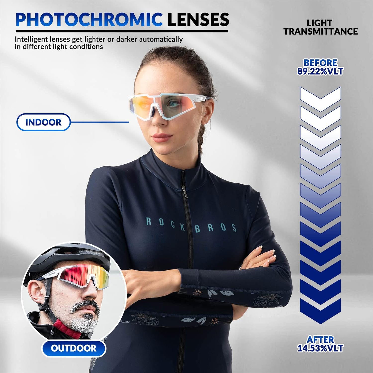 rockbros uv400 photochromic sports glasses with adjustable nose pads#color_off-white