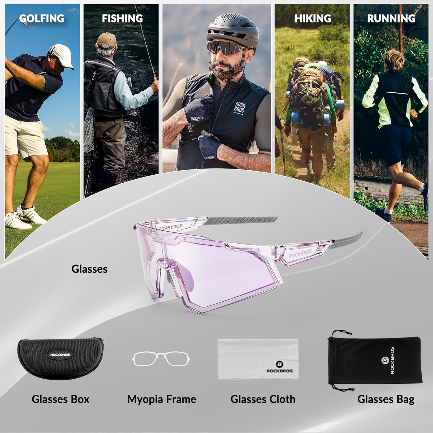 tr90 frame photochromic sports glasses for running#color_purple