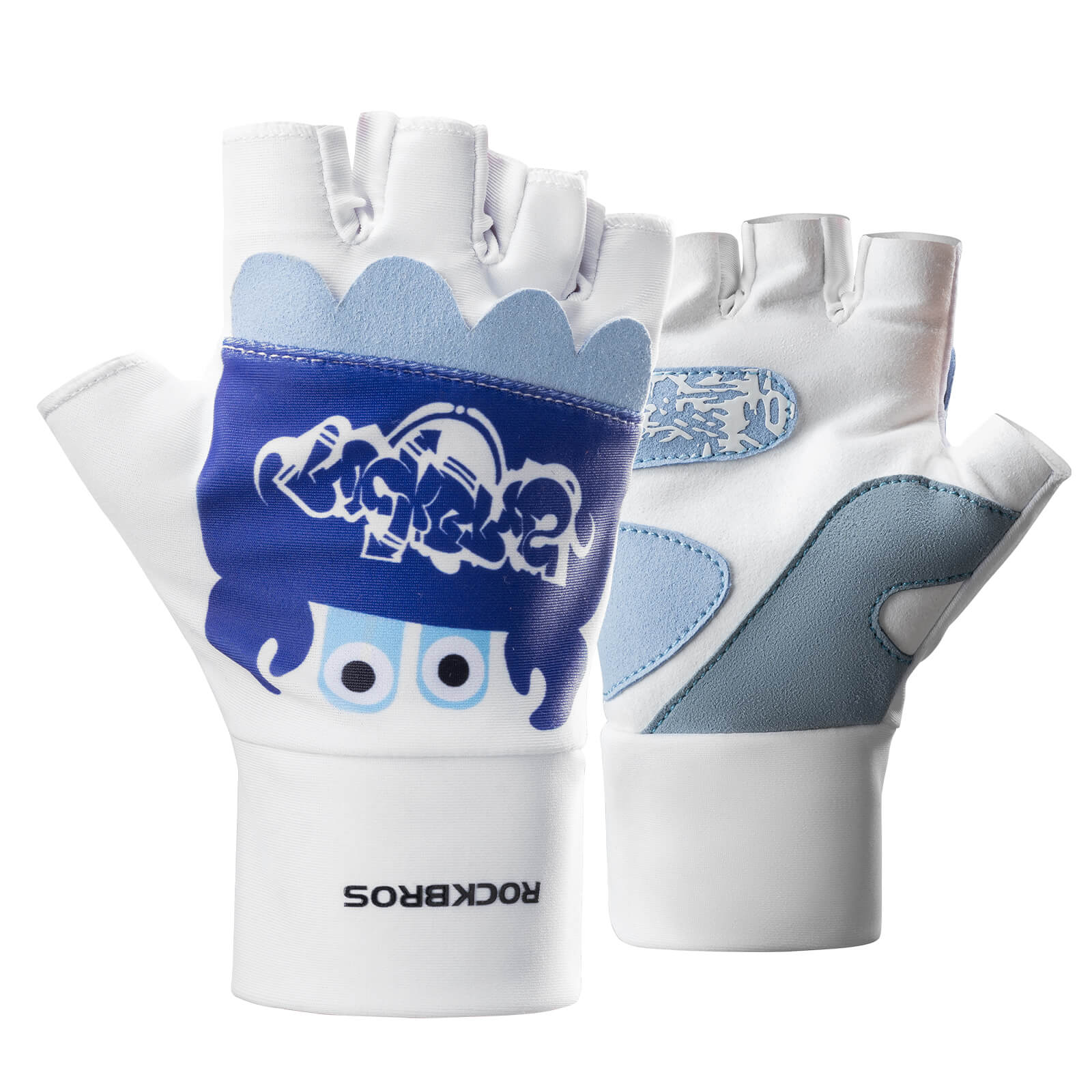 ROCKBROS kids half-finger cycling gloves featuring cute patterns for boys and girls.
#color_sky blue