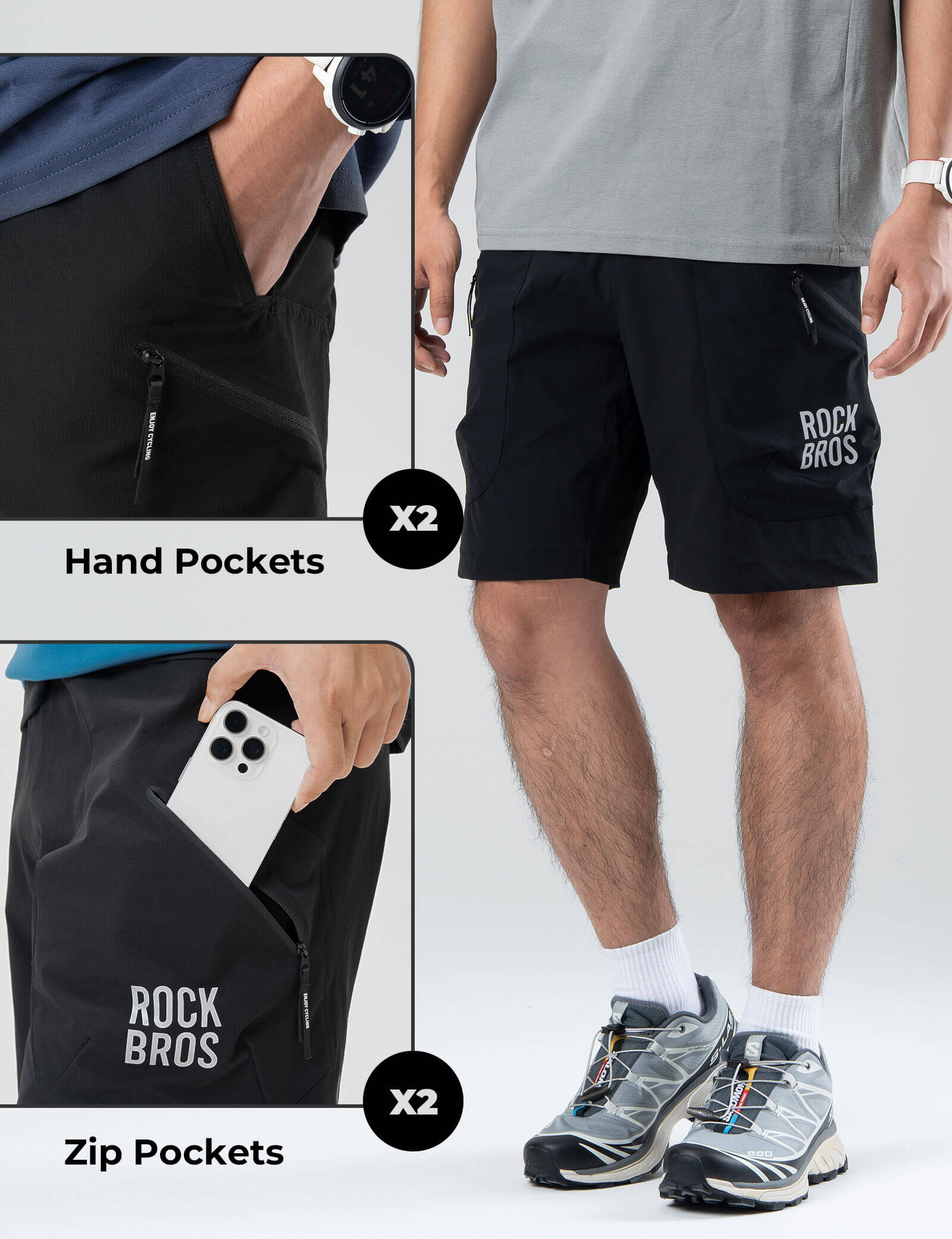 ROCKBROS Men's Quick Dry Commuter Shorts for Running and Hiking.
#color_black