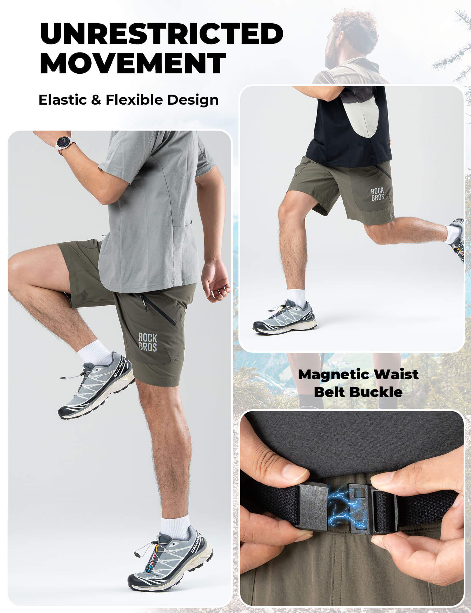 ROCKBROS Men's Quick Dry Commuter Shorts for Running and Hiking.
#color_army green