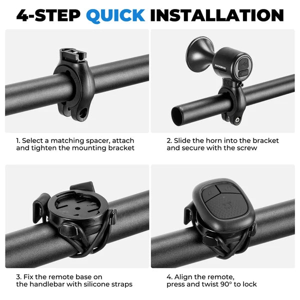 ROCKBROS Compact water-resistant electric bike bell with flexible silicone handlebar mount