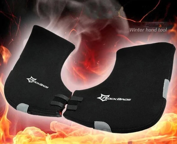 ROCKBROS warm water-resistant road bike handlebar mittens with 6 mm SBR insulation and reflective accents
