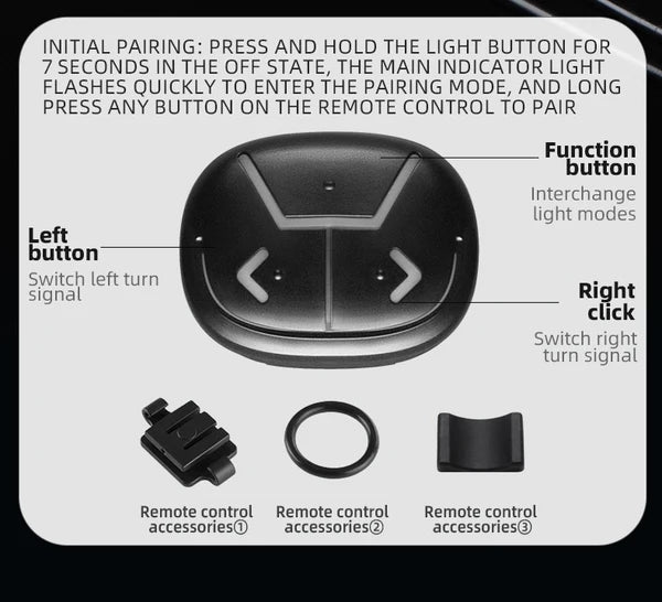 ROCKBROS smart bike tail light with wireless turn signals, brake sensor, remote control, and rechargeable battery
