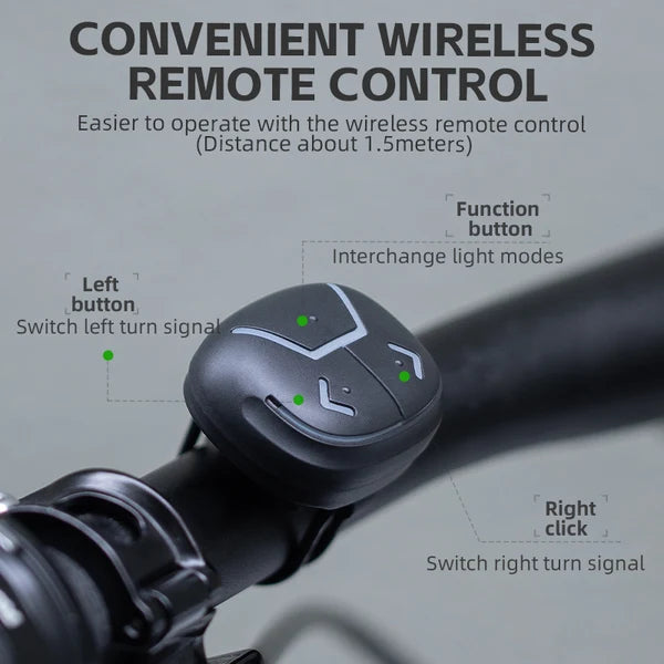 ROCKBROS smart bike tail light with wireless turn signals, brake sensor, remote control, and rechargeable battery
