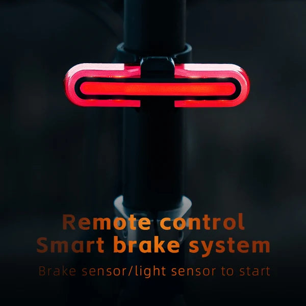 ROCKBROS smart bike tail light with wireless turn signals, brake sensor, remote control, and rechargeable battery
