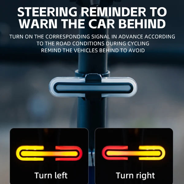 ROCKBROS smart bike tail light with wireless turn signals, brake sensor, remote control, and rechargeable battery
