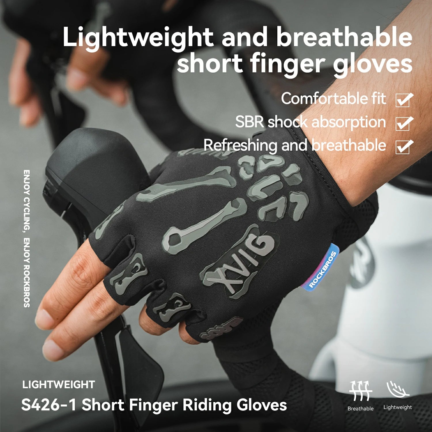 Skeleton Fingerless Cycling Gloves – Padded Half-Finger Bike Gloves