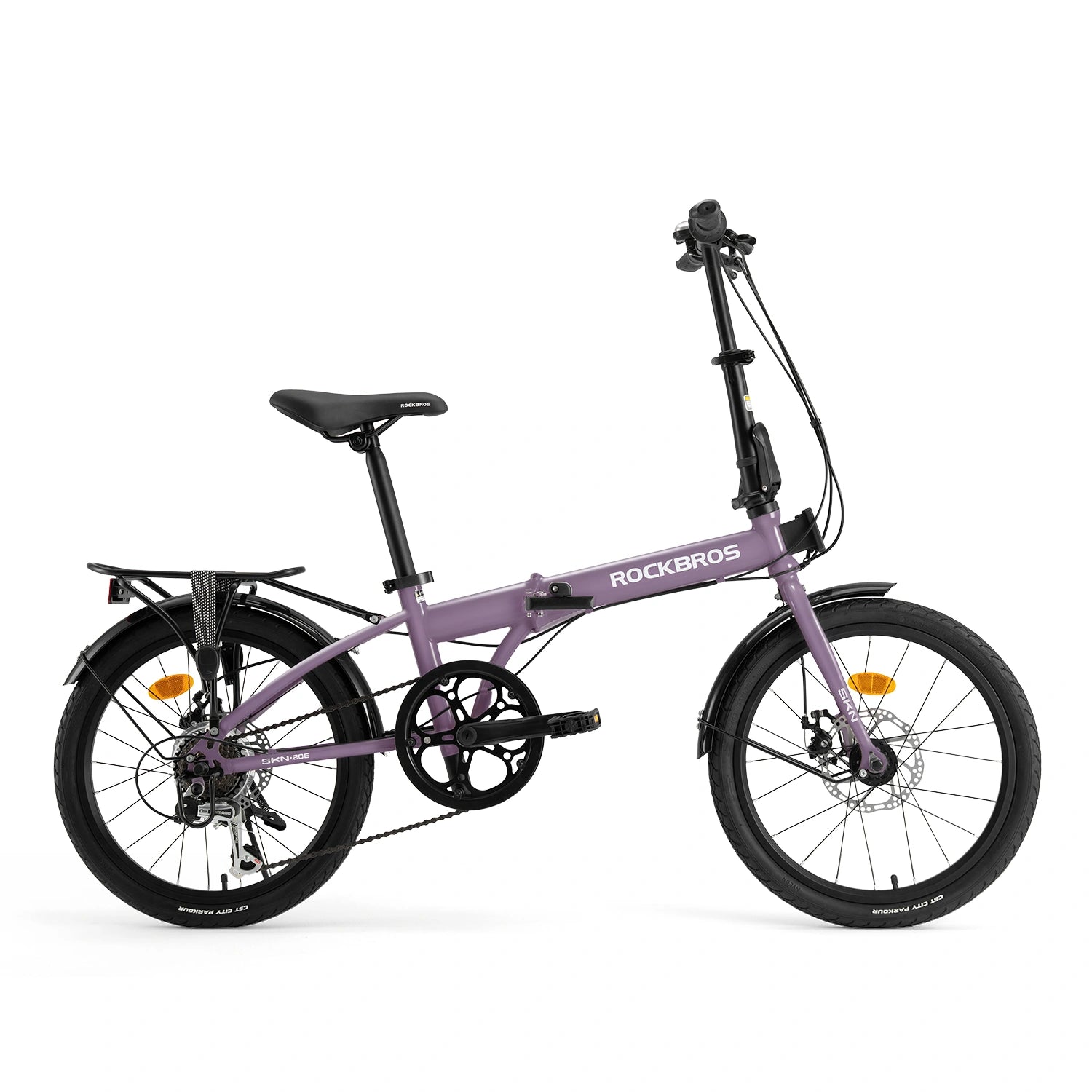 Purple folding bike with 'RockBros' branding on a white background #Color_Purple