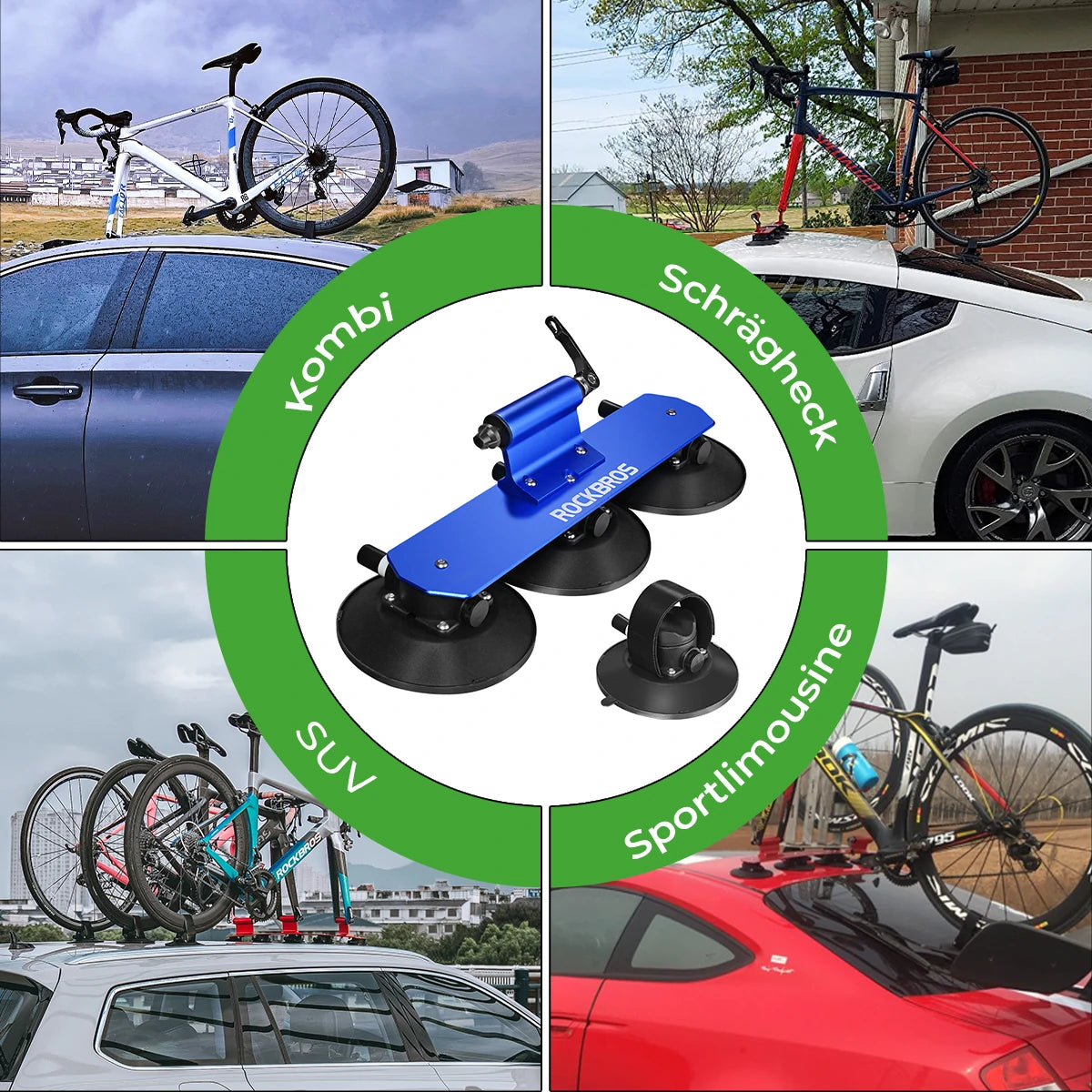 ROCKBROS Portabicicletas con ventosa para techo de coche, soporte de liberación rápida